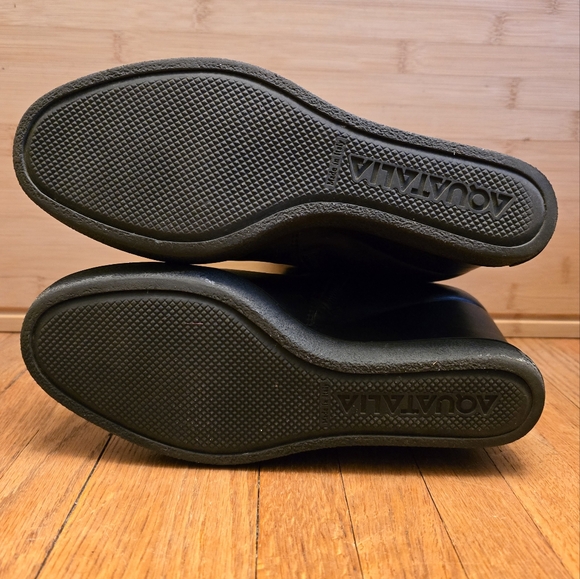 Aquatalia Cameron Black Faux Fur Trim Leather Wedge Bootie Sz 8.5 - Picture 6 of 9